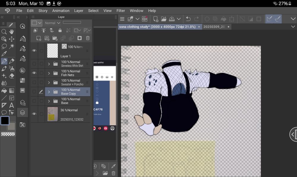 Megamarine's new capricorn fursona but just the torso wearing a black over the shoulder dress with fish nets over the shoulders.