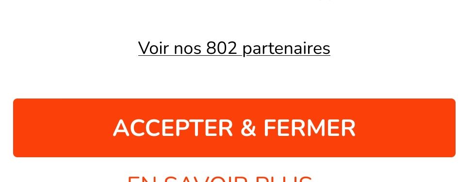 Message sur le site internet : "voir nos 802 partenaires"