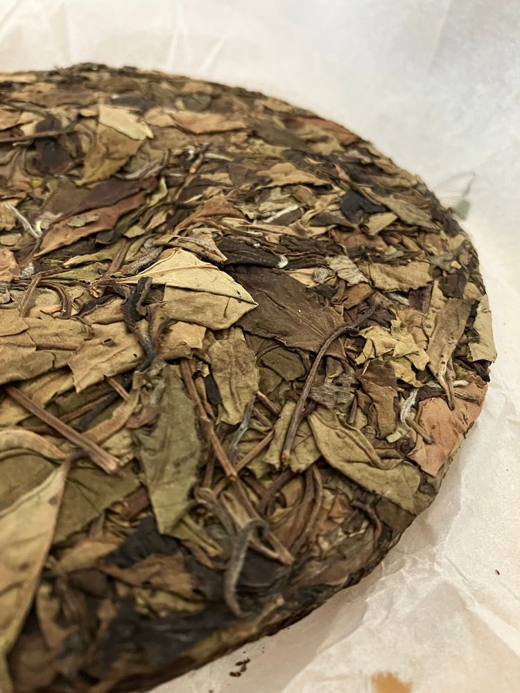 a wheel of pressed tea leaves 