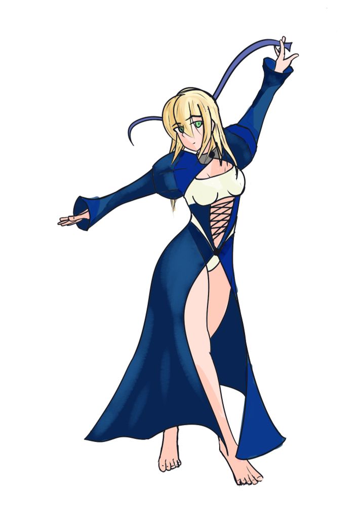 Sketch of Saber, who is dancing, from the Fate series
