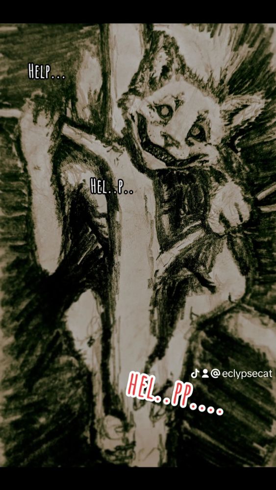 A snake like feline animal is hanging on to a tree in the night.