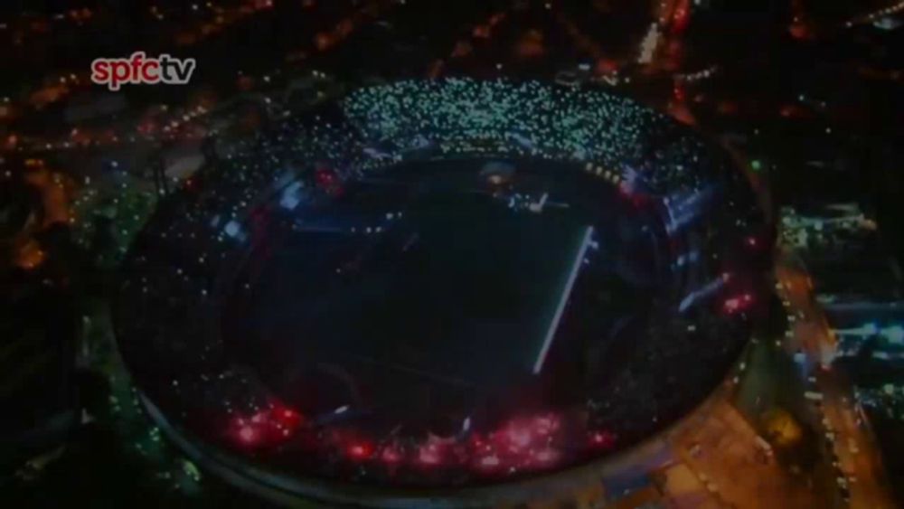 an aerial view of a stadium with spictv written on the top