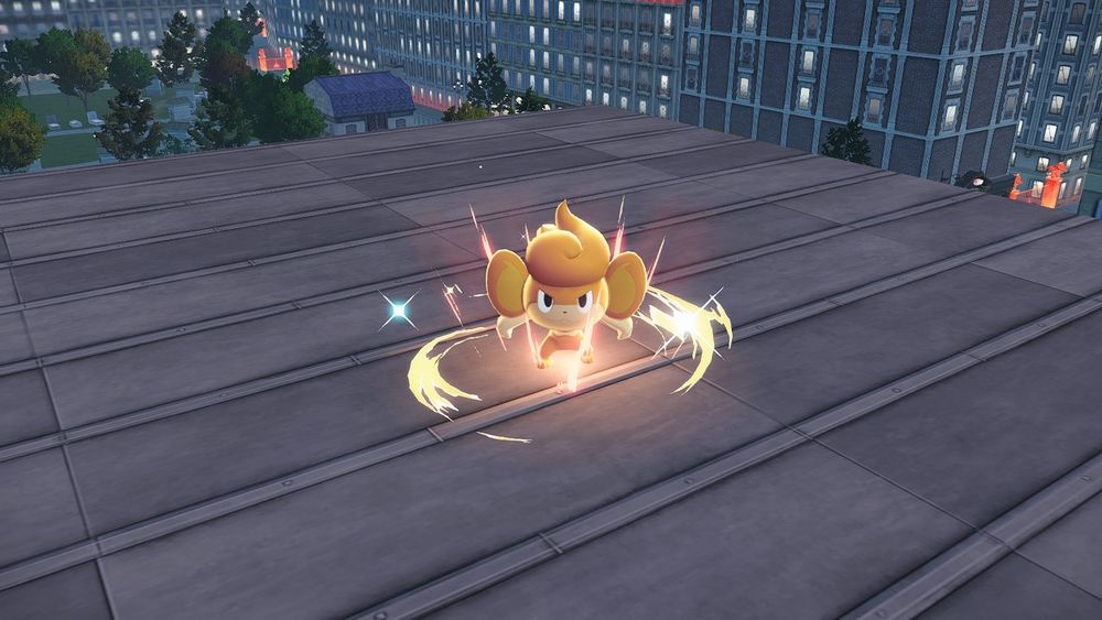 Angry Shiny Pansear on a rooftop in Pokémon Legends: Z-A.