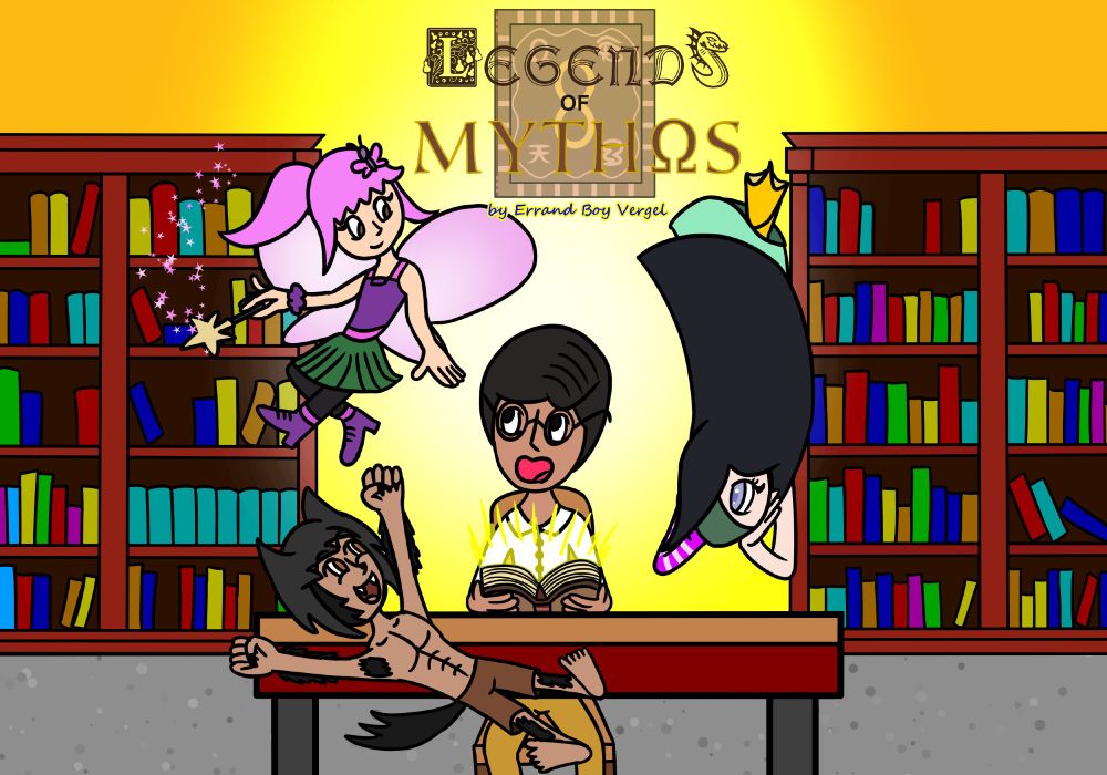 The cover page for Legends of Mythos, an idea for a kid's cartoon. The characters in the art are also featured in my comic short series: Mythos Shorts!