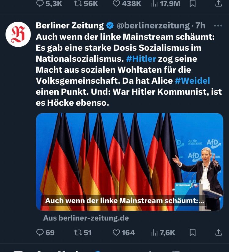 Screenshot von einem Beitrag der Berliner Zeitung auf X
