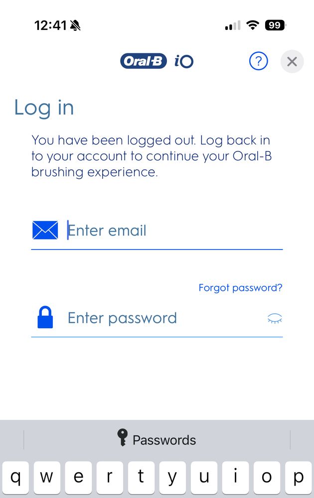 An Oral-B login screen.