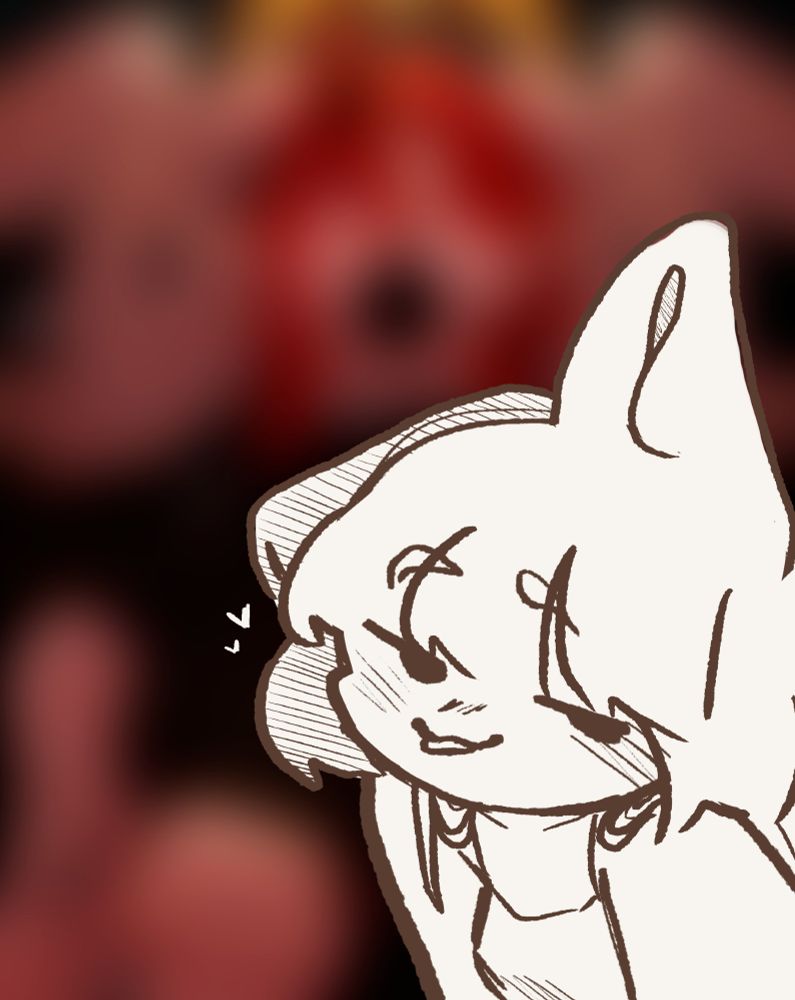 Uma arte censurada atrás e uma personagem autoral chamada "Bunny" com orelhas de coelho olhando para a câmera com a língua para a câmera feito pela "Bunny_owo21"