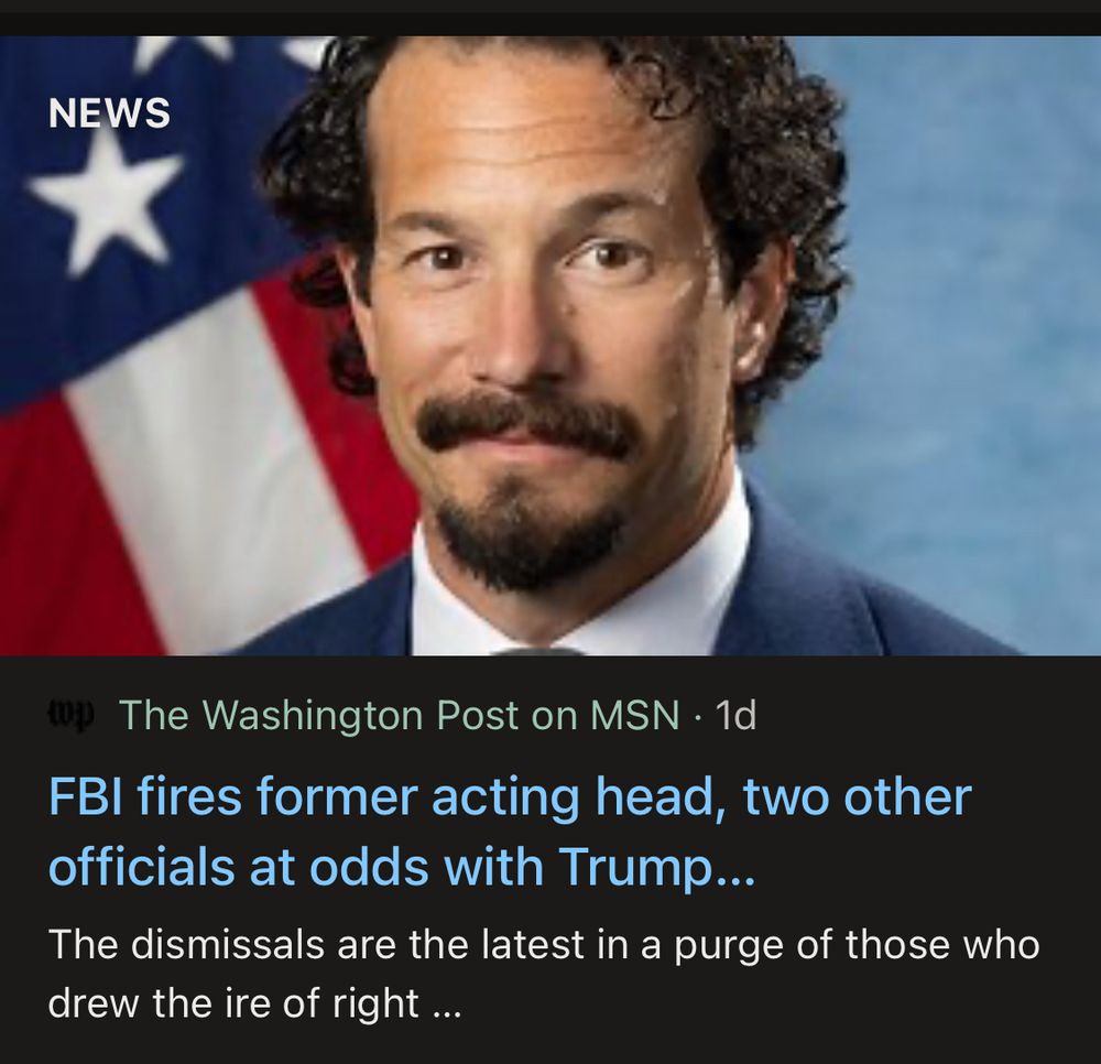 Man with mustache pictured over headline “FBI fires former acting head”