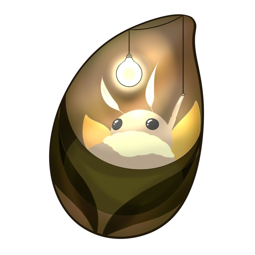 Now the cute moth has awoken and is pulling a string that turned the light bulb over it on.