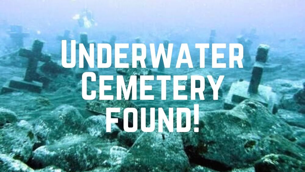 A picture of an underwater cemetery, labeled "underwater cemetery found!"