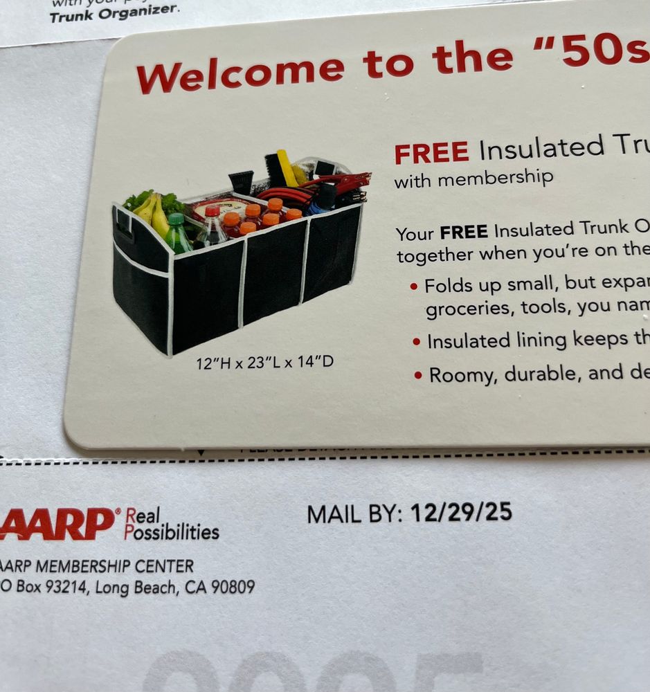 AARP sign up solicitation “Welcome to the 50s club”
