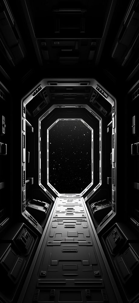 Retro spacecraft interior, horizontal rectangular window into deep space, wide angle, monochrome, pixel art 16 - bit --ar 90:195
