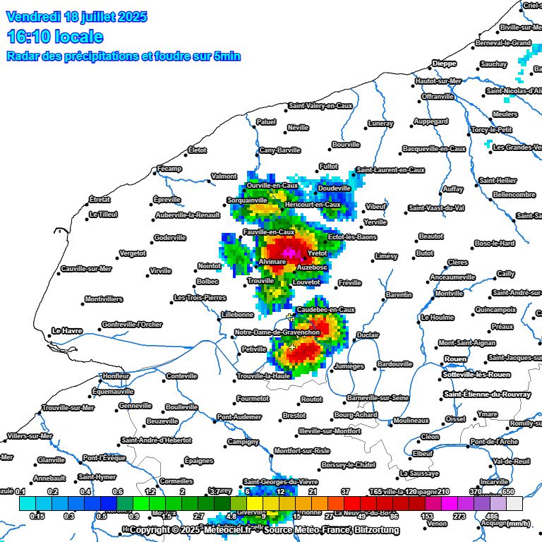 Radar météociel - Vendredi 18 juillet 2025 16h10