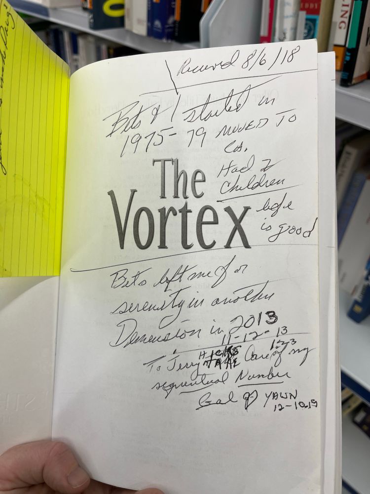 Received 8/6/18
Bets and I started in 1975-79 moved to 
Ca.
Had 7
Children
Life
Is good
Nets left me for 
Serenity in another 
Dimension in 2013
11-12-13
To Jerry Hicks at the care of my
Sequential number
Gal <3 yawn
12-10.15
