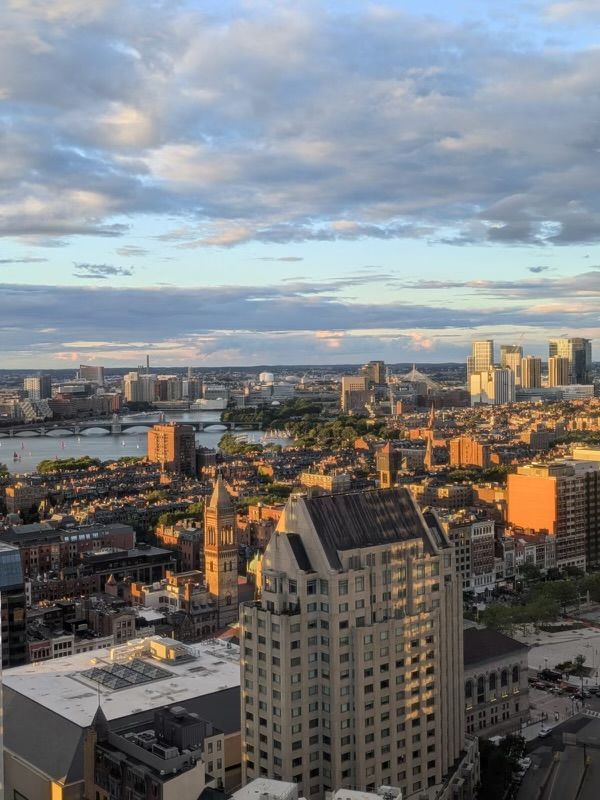 Photo of the Boston skyline at sunset