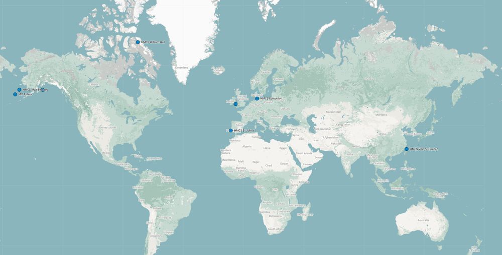 map of the world showing where RCN warships are deployed worldwide.