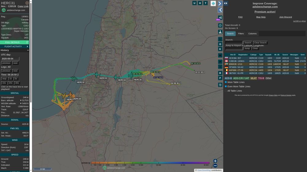 flight data showing the international aid drop over Gaza