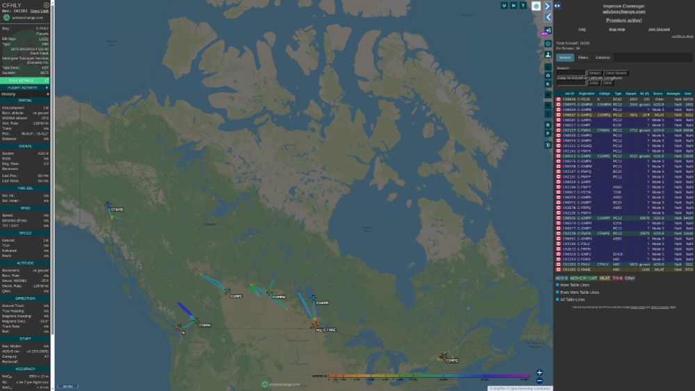 last reported locations of the RCMP aviation fleet