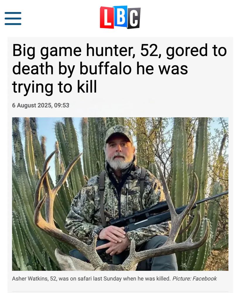 Big game hunter, 52, gored to death by buffalo he was trying to kill
6 August 2025, 09:53