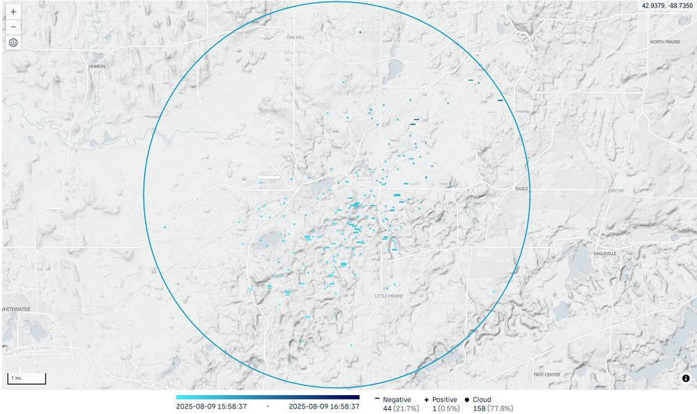 Lightning detected near Palmyra between 4 and 5 pm.