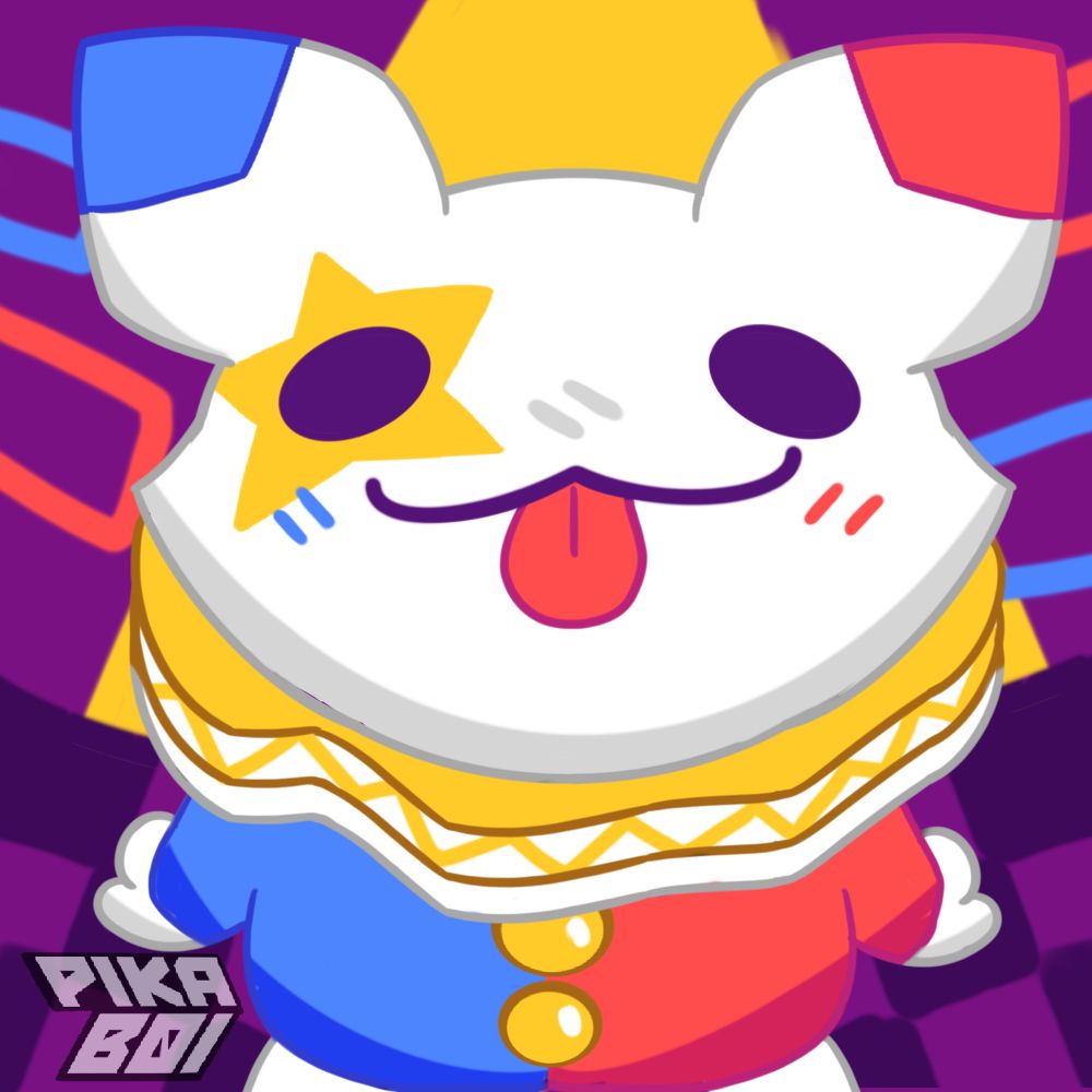 A silly lil guy the party project community dubbed “Goober” sticking out their tongue at the camera. Character is by Cheetodeeto!