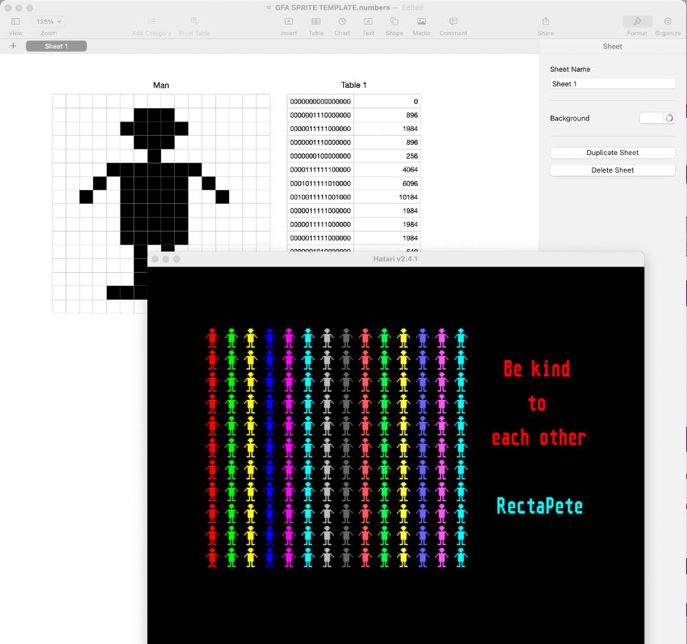 My sprite design and program output in GFA BASIC