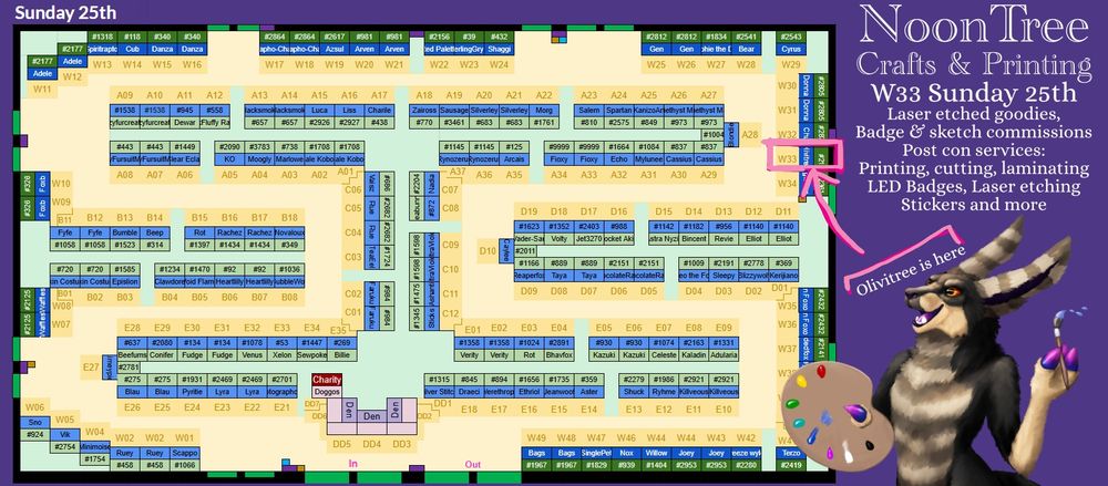 confuzzled dealers den showing that olivitree is at w33