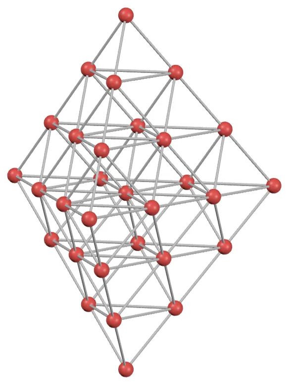 A lattice of 30 points arranged in a trigonal bipyramid