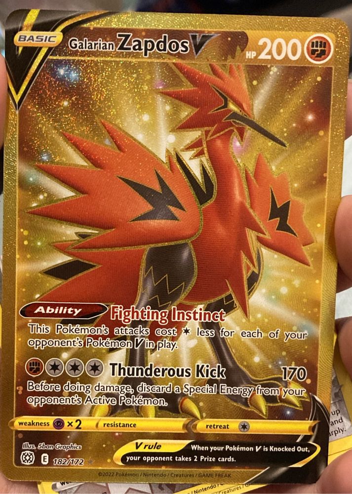 Gold Galarian Zapdos V brilliant stars pokemon card
