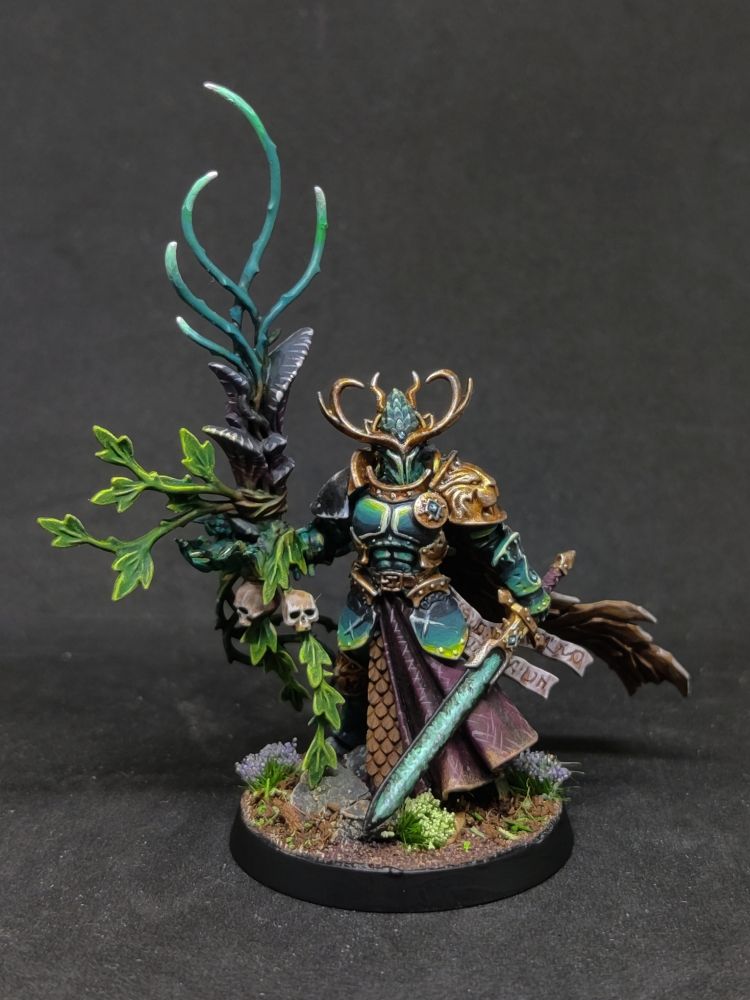 Helmeted knight generating verdant growth in his outstretched hand to stitch together his wounded brethren, replacing flesh with vines & armour with ironbark.