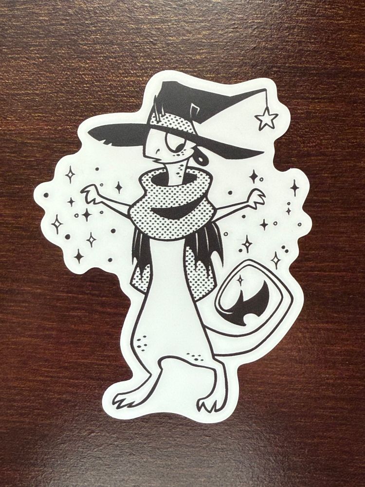This image shows the wizard dragon from the previous post as a black-and-white sticker.