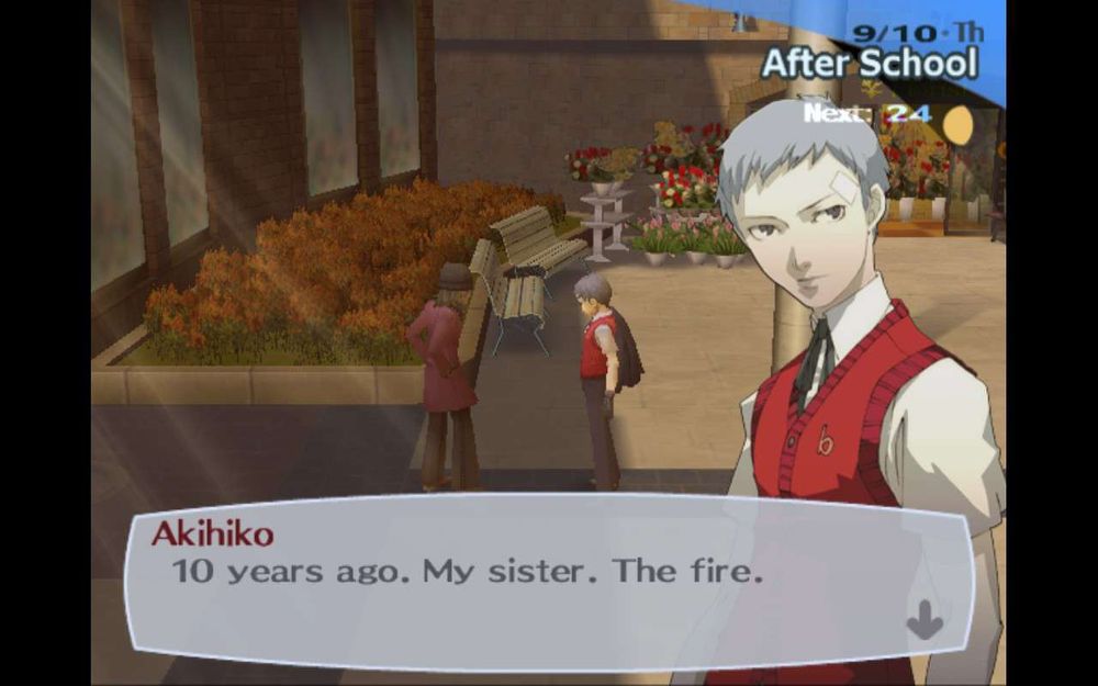 Akihiko: 10 years ago. My sister. The fire.