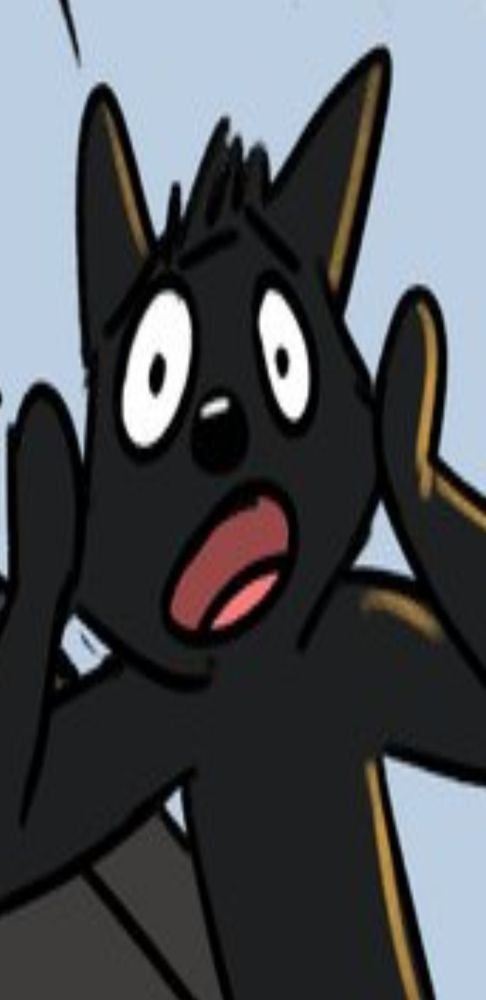 An image of a generic canine furry doing "The Scream" pose in a joking sort of manner.
