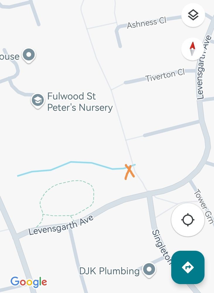Screenshot of map showing location of rubbish in Levensgarth Park.