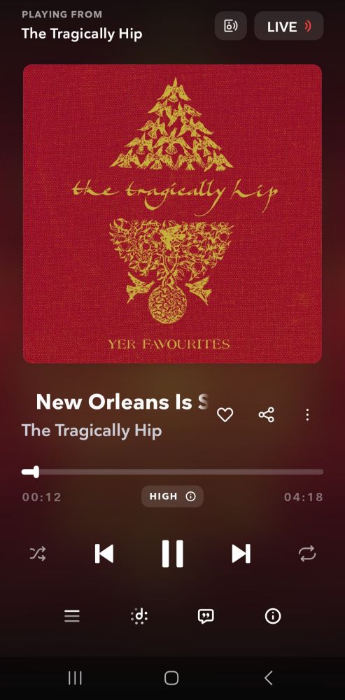 Screenshot of The Tragically Hip song New Orleans is sinking.