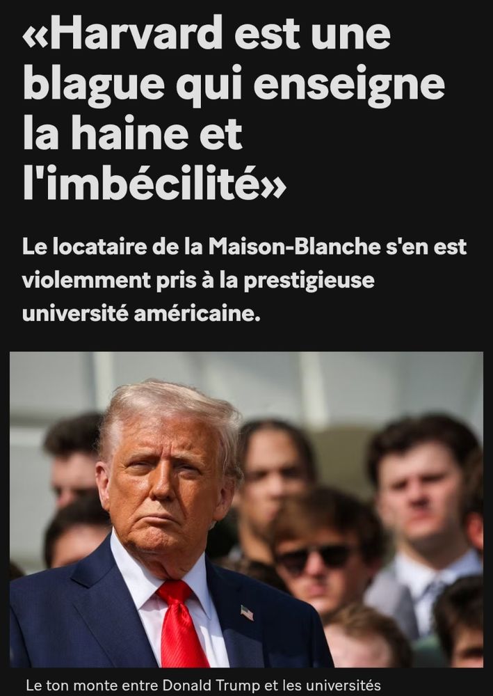Trump : "Harvard est une blague qui enseigne la haine et l'imbécillité"