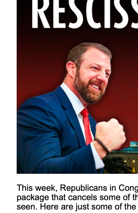 Markwayne Mullin with a bulging forehead vein and cherry red face is clenching his fist in an awkward slightly hunched over stance over a separate photo background of the US Capitol building with an edited red gradient sky.
