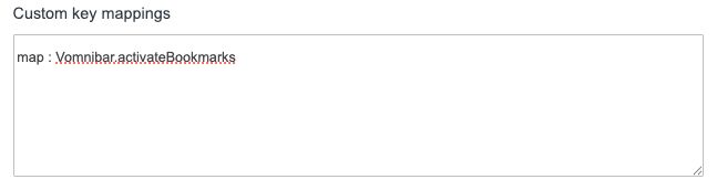 Screenshot of a custom key mapping in Vimium