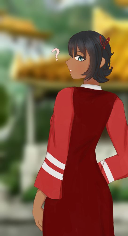 qiangbei looking back at the camera with a confused expression