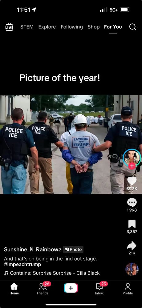 An image of a construction worker wearing a Latinos for Trump shirt being escorted in handcuffs by ICE. 