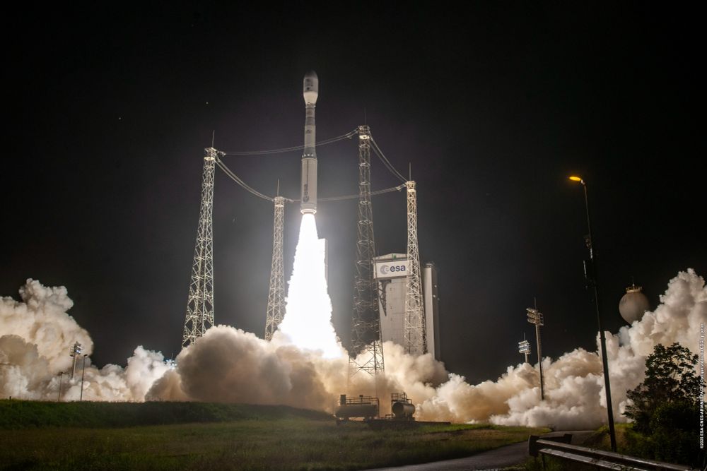 A night-time liftoff of Vega-C clearing the launch pad