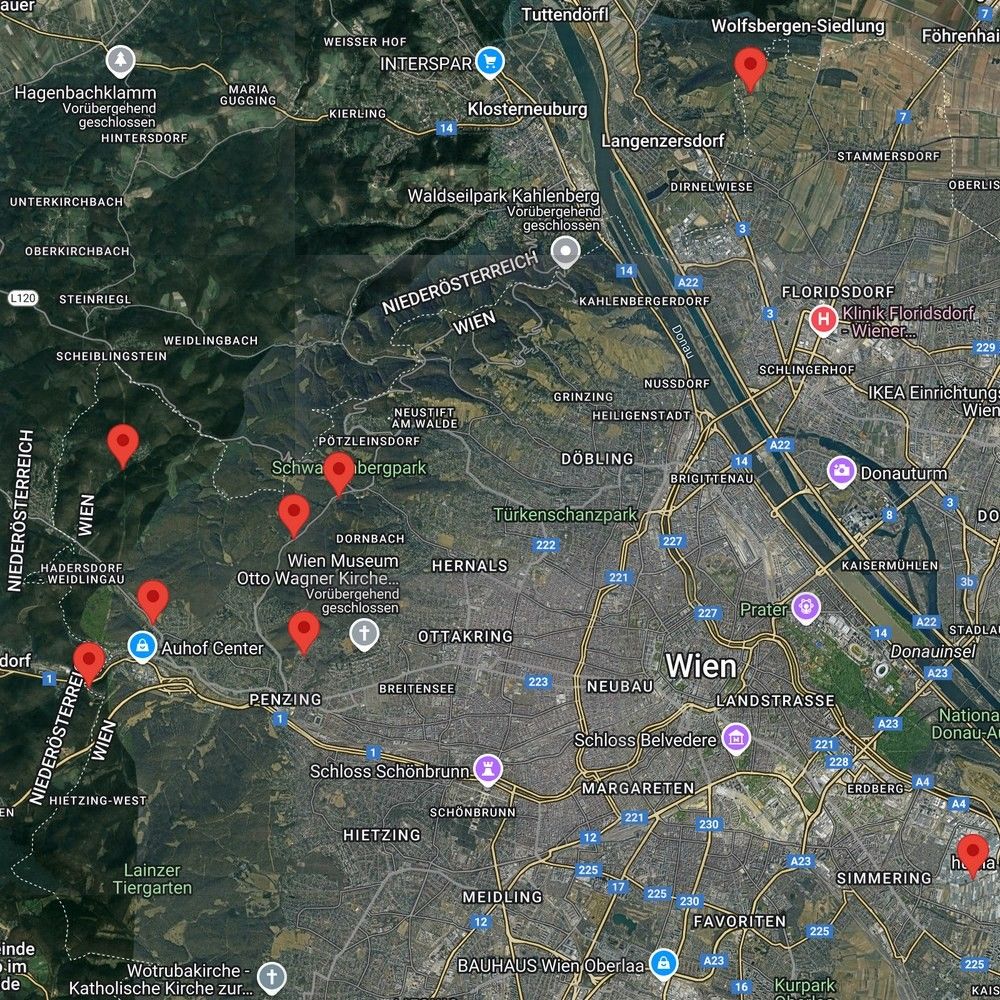 Froschklaub-Börse - 8 Projekte von Vereinen und Privatpersonen in Wien
11. Simmeringer Haide
14. Mauerbachstraße
14. Mooswiesengasse (Mühlberg)
14. Sophienalpenstraße
14. Steinböckengasse (Satzberg)
14./17. Schottenhof
17. Hanslteich (Marswiese)
21. Magdalenenhofteich (Bisamberg)
Screenshot von https://naturschutzbund.at/froschklaub-boerse.html