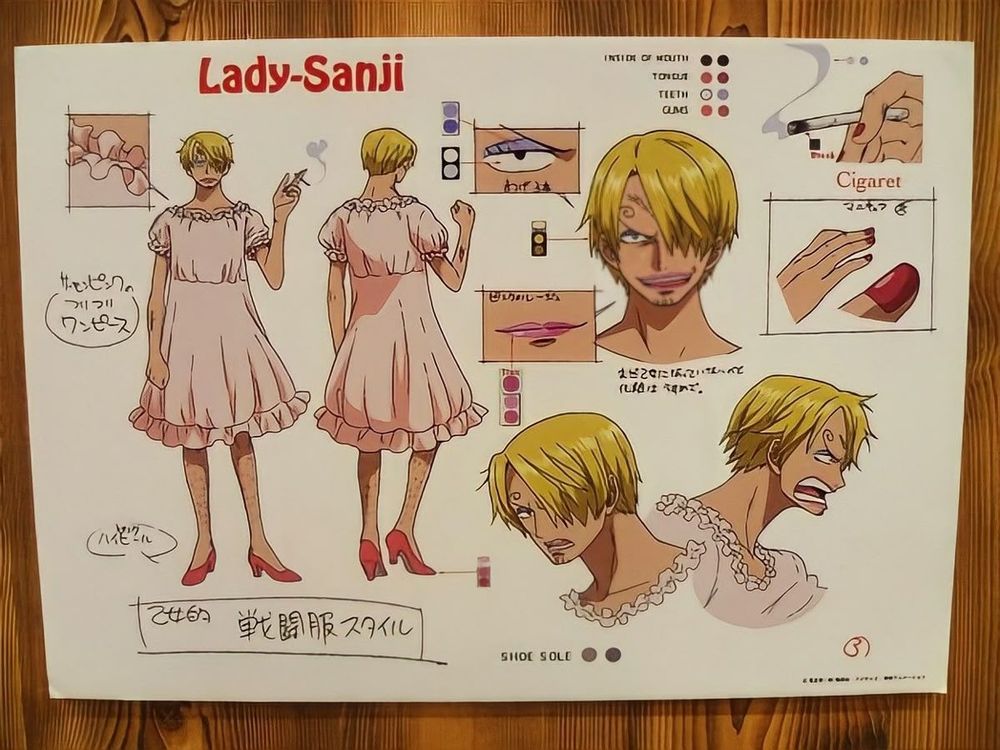 sanji in dress character model sheet, timeskip post marineford 