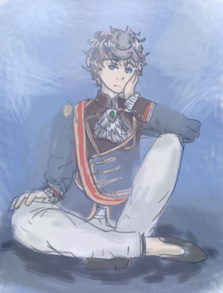 izumi sena digital doodle, sitting down, pensive