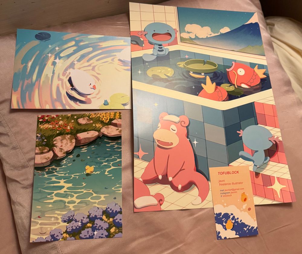 three prints: an A4 one with whoopers (? I think that's their name in english) and ramoloss (not translating this one), and two smaller one with ducks
