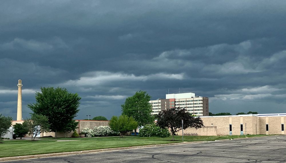 Storm clouds gathering over the University Of Wisconsin At Eau Claire dorms. 