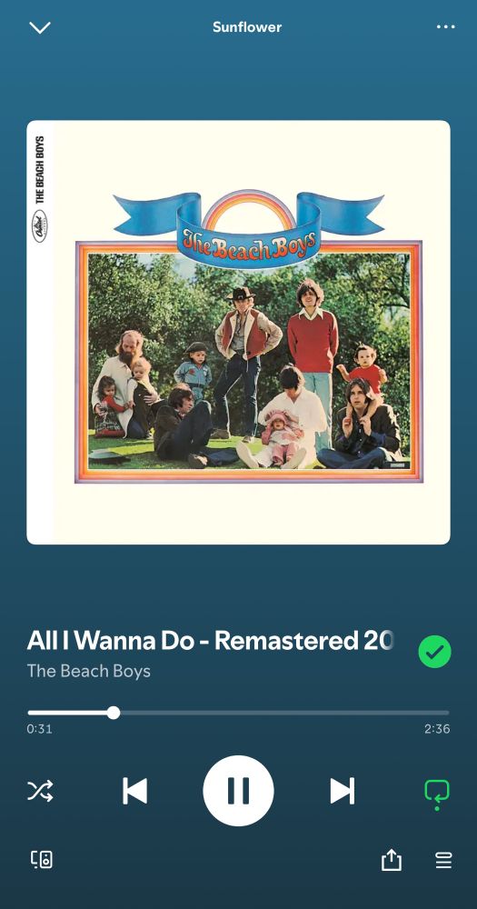 spotify now playing: “All I Wanna Do” by The Beach Boys 