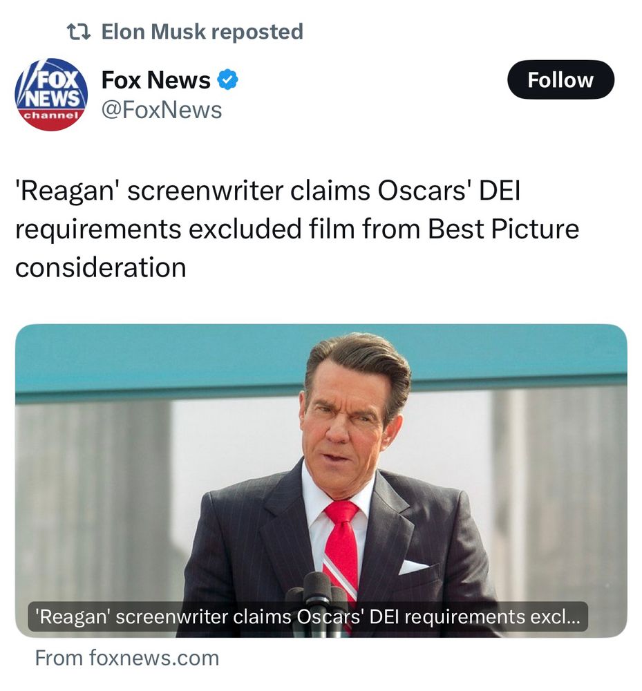 Reagan screenwriter claims the Oscars DEI requirements excluded the film from Best Picture consideration 