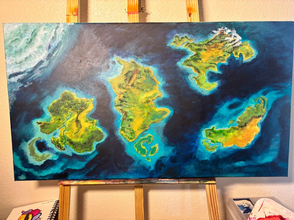 Acrylic painting of OP’s fantasy setting 