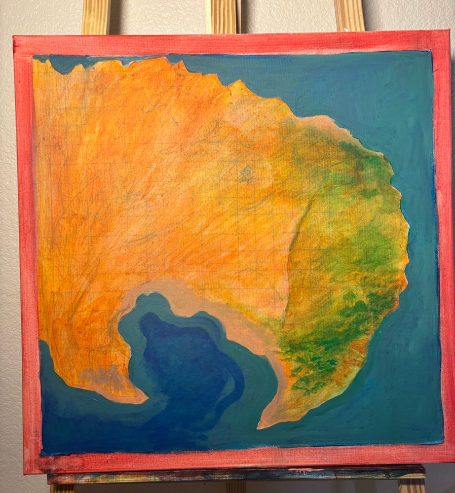 Acrylic paint of a claw shaped region from OP’s fantasy setting 